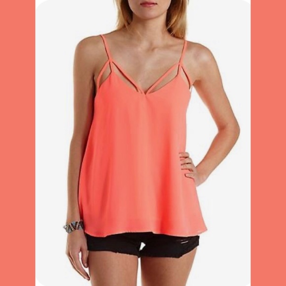 Charlotte Russe Tops - Charlotte Russe Layered Coral Strappy Tank Top (M)